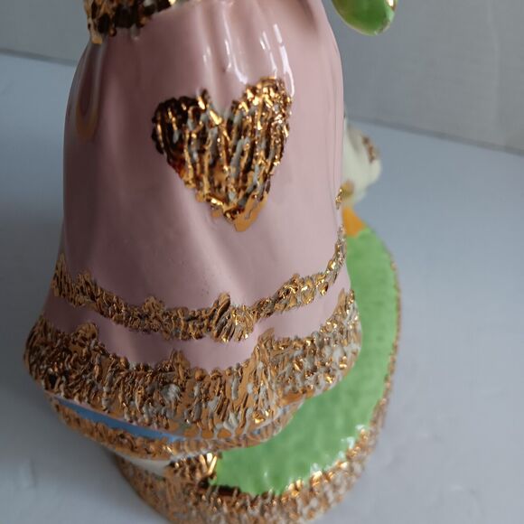 Vintage Ceramic Holland Mold Dutch Girl Geese Bouquet Glazed Gold Gilt - Picture 8 of 16